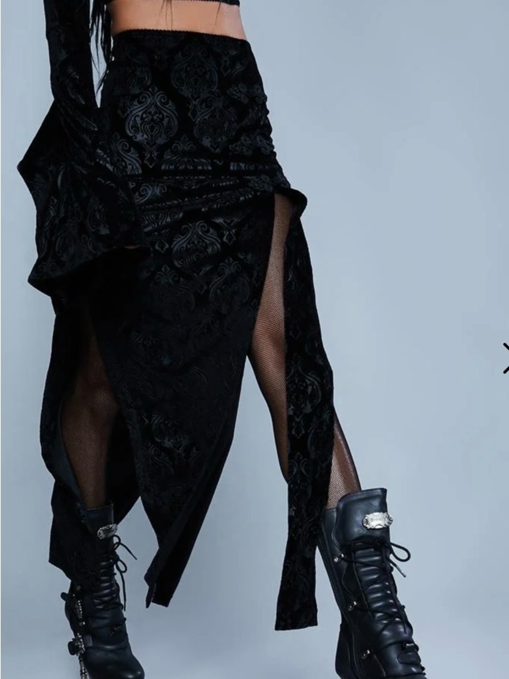 TOO FAR GONE VELVET MAXI SKIRT-Black with Side Slits, Widow, Dolls Kill